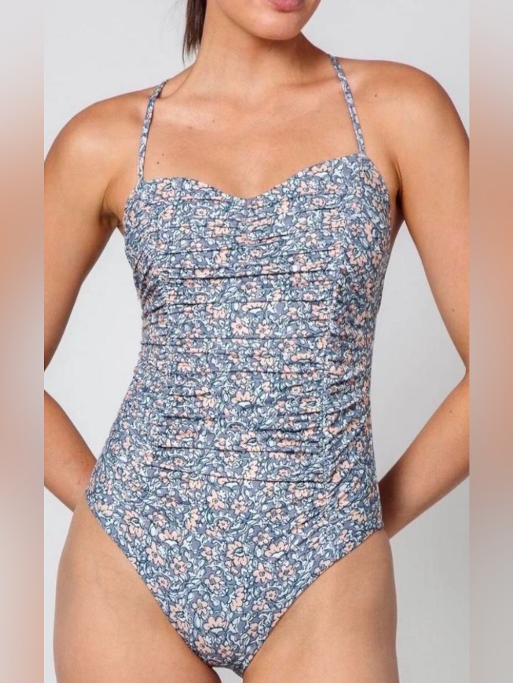 Cleobella Floral Ruched One-Piece Swimsuit - Blue & Pink